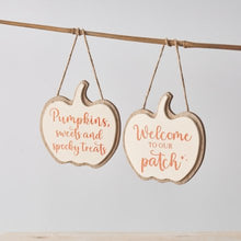 Load image into Gallery viewer, Welcome to Our Patch Cream Pumpkin Hanging Sign
