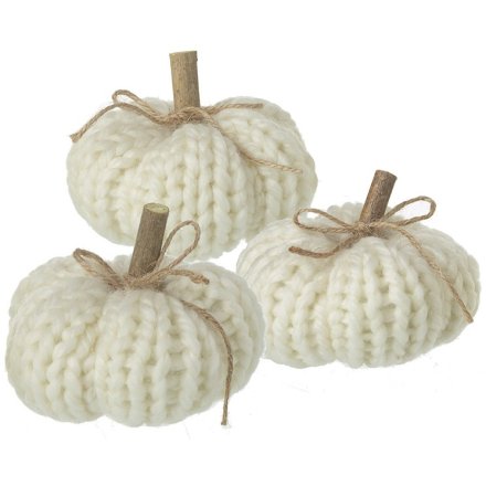 Set of 3 White Knit Pumpkins