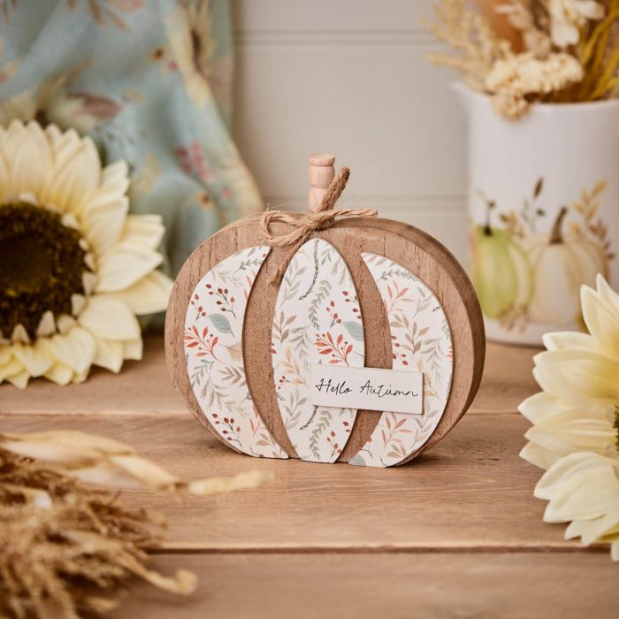 Hello Autumn Pumpkin Block with String Bow