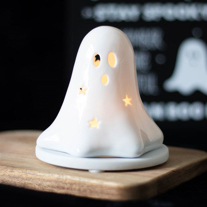 Ceramic Ghost Tea Light & Incense Cone Holder